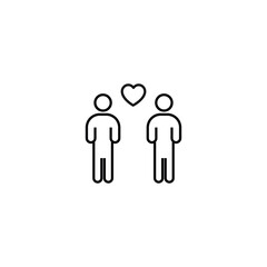 Outline sign related to heart and romance. Editable stroke. Modern sign in flat style. Suitable for articles, books etc. Line icon of heart inside of faceless people as symbol of lgbt couple