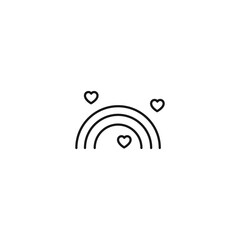 Outline sign related to heart and romance. Editable stroke. Modern sign in flat style. Suitable for advertisements, articles, books etc. Line icon of rainbow surrounded by hearts