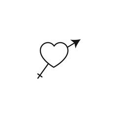 Outline sign related to heart and romance. Editable stroke. Modern sign in flat style. Suitable for advertisements, articles, books etc. Line icon of heart with male sign and female sign