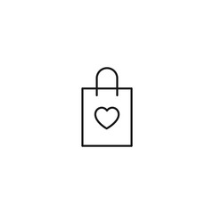 Outline sign related to heart and romance. Editable stroke. Modern sign in flat style. Suitable for advertisements, articles, books etc. Line icon of heart inside of shopping bag with handles