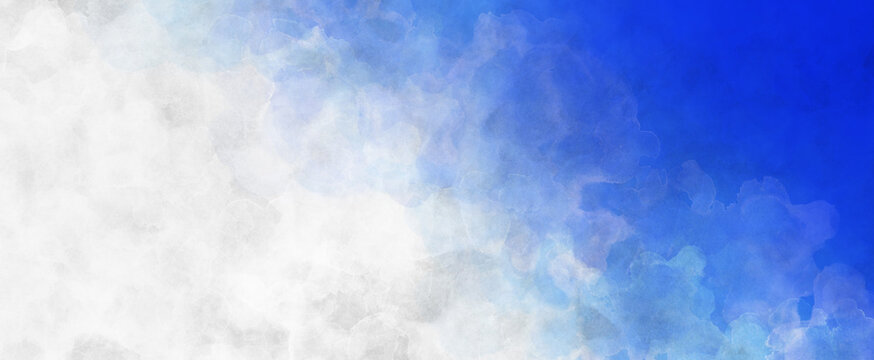 blue and white background, watercolor sky painting, fluffy smoke or cloud texture on corner border design, wisps of white, heaven or dream concept