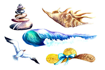 watercolor set on the theme of the sea