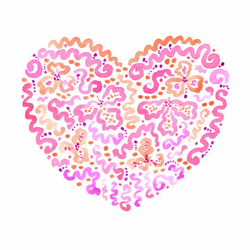 Abstract pink ornamental 
heart isolated on white 
background, watercolor