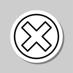 Delete, cross simple icon. Flat desing. Sticker with shadow on gray background.ai