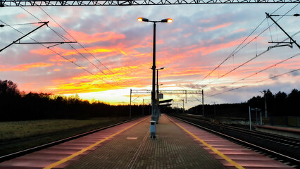 zachód słońca, sundown, sky, forest, platform