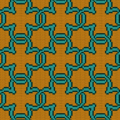 Seamless knitting pattern turquoise and orange colors, vector pattern as a fabric texture