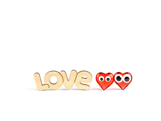 The word Love with Red Hearts on a White Background. Love Concept, Valentine's Day, Congratulations.
