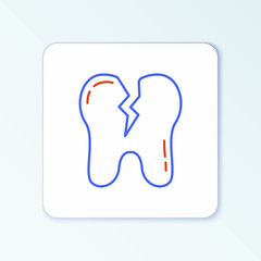 Line Broken tooth icon isolated on white background. Dental problem icon. Dental care symbol. Colorful outline concept. Vector