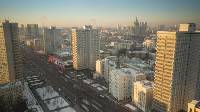 top view of Novy Arbat Street in Moscow, Russia