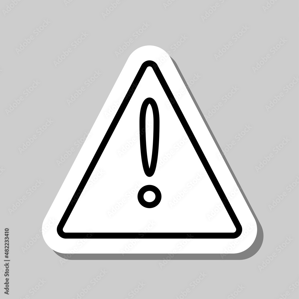 Poster warning triangle simple icon. flat desing. sticker with shadow on gray background.ai