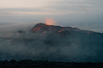 Fagradalsfjall, Iceland - June, 2021: volcano eruption near Reykjavik, Iceland