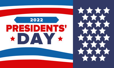 Happy Presidents' Day in February. Celebrated in United States. Washington's Birthday. Federal holiday in America. Patriotic american vector illustration. Poster, banner and background