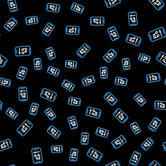 Line Music player icon isolated seamless pattern on black background. Portable music device. Vector