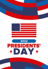 Happy Presidents' Day in February. Celebrated in United States. Washington's Birthday. Federal holiday in America. Patriotic american vector illustration. Poster, banner and background