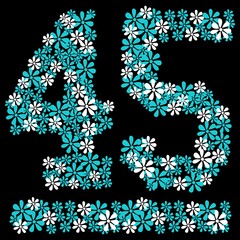 Number 45 with flowers in two colors spring design