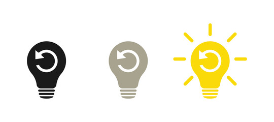 Refresh signs in light bulb icon. Lamp icons set. Illustration.