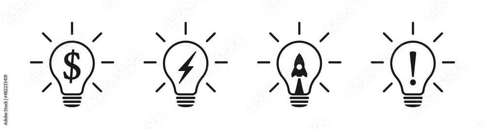 Aufkleber lamp icons set. modern design, idea lamp outline. flat style - stock vector