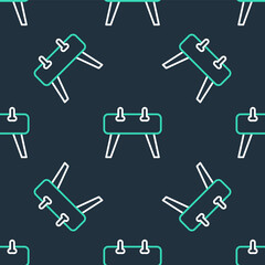 Line Pommel horse icon isolated seamless pattern on black background. Sports equipment for jumping and gymnastics. Vector