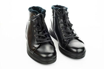 boot isolated. men's leather winter boots on a white background. quality shoes. 