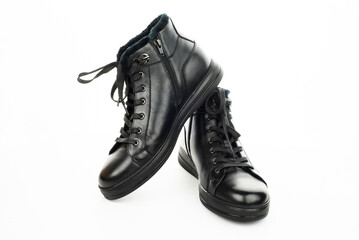 boot isolated. men's leather winter boots on a white background. quality shoes. 