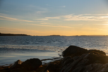 Winter ocean golden hour in maine