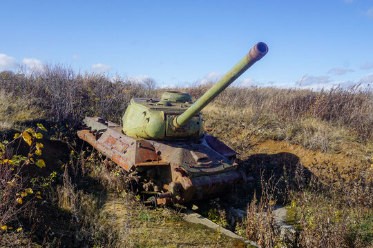 Old tank off the coast on Sakhalin Island