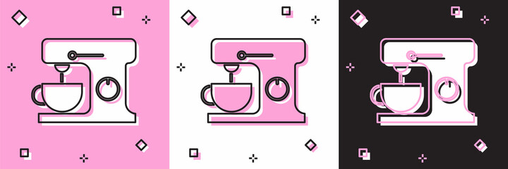 Set Electric mixer icon isolated on pink and white, black background. Kitchen blender. Vector Illustration
