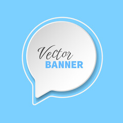 White paper cut vector banner. Round frame with shadow underneath on blue background. Volumetric, trendy design. Best for polygraphy, print and web. 