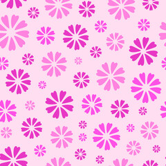 Square seamless pattern with hand drawn doodle flowers. Petals of flowers is heart shaped.