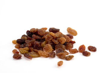 A pile of raisins isolated on a white background