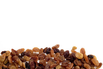 Tasty raisins isolated on a white background. Place for your advertising.