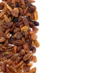 Tasty raisins isolated on a white background. Place for your advertising.