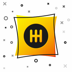 Black Gear shifter icon isolated on white background. Transmission icon. Yellow square button. Vector