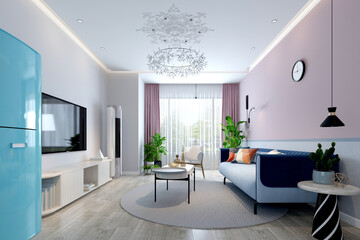 3d render. Modern living room interior.