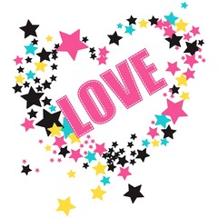 Illustration vector text LOVE with stars in color fashion design