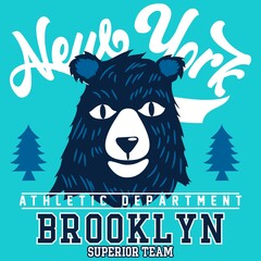Illustration vector cool bear and text brooklyn urban design