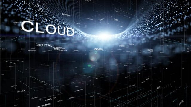Sci-fi metaverse cyberspace web network word cloud technology concept animation background.