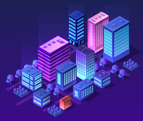 The night city background 3D illustration neon ultraviolet