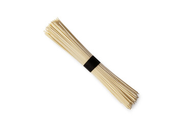 Uncooked soba noodles.Japanese noodles isolated on white background.