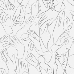 Vector seamless pattern. Vector female beauty hands silhouette. Editable outline stroke size. Line flat contour, thin and linear design. Simple icons. Concept illustration.