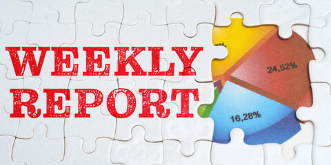 On white puzzles there is an inscription - Weekly Report. Financial diagram in the window among the puzzles