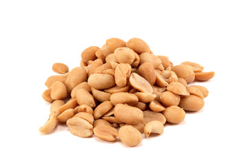 Roasted salted peanuts isolated on a white background