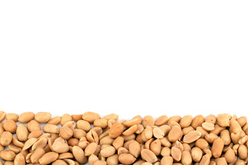 Salted peanuts background. Top view, close up, place for text. Blank for text.