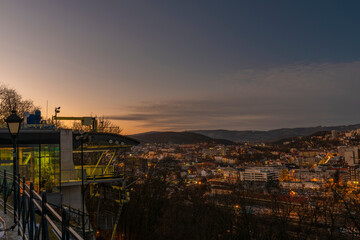 View from Vetruse building over Usti nad Labem city in evening after sunset