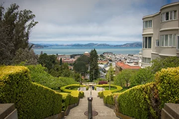 Tuinposter View of San Francisco Bay from top of Lyon Street Steps © Stuart