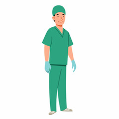 The character of a full-length European male doctor. Vector illustration in a flat style on the topic of medicine.