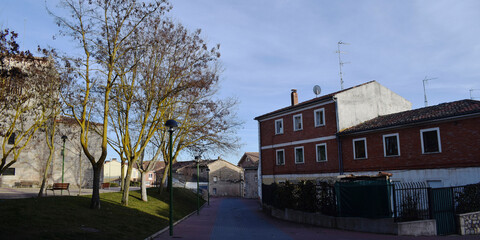 Panorámica de casas de pueblos de Burgos, España.
