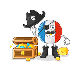 Obraz premium french flag pirate with treasure mascot. cartoon vector