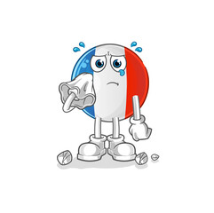 french flag cry with a tissue. cartoon mascot vector