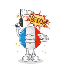 french flag warning shot mascot. cartoon vector